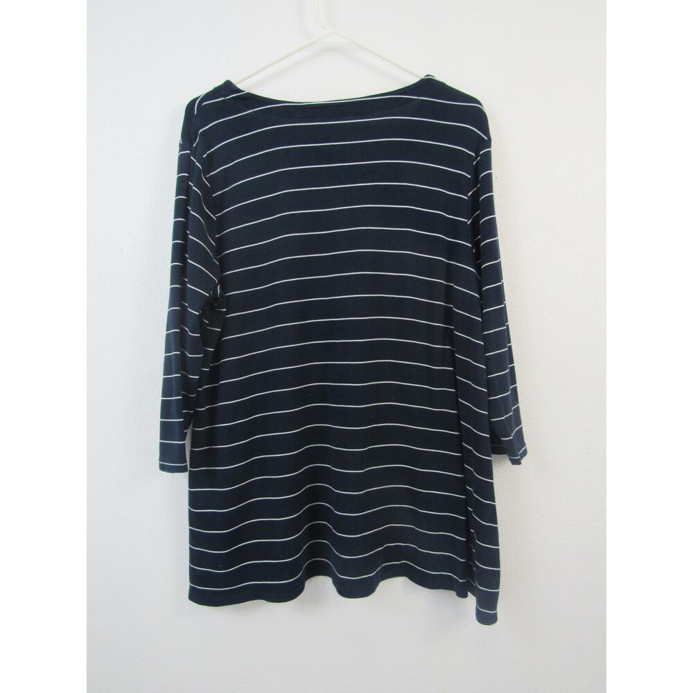 J. Jill XL Tall Black White Striped Pima 3/4-Sleeve V Neck Top Cotton Casual - Picture 3 of 3